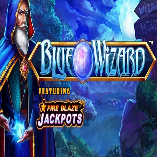 Blue Wizard Fire Blaze Jackpots logo by Rarestone Gaming at Legiano Casino